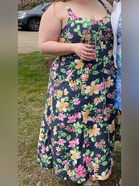 Navy Floral Sundress with Pink & Yellow Blooms